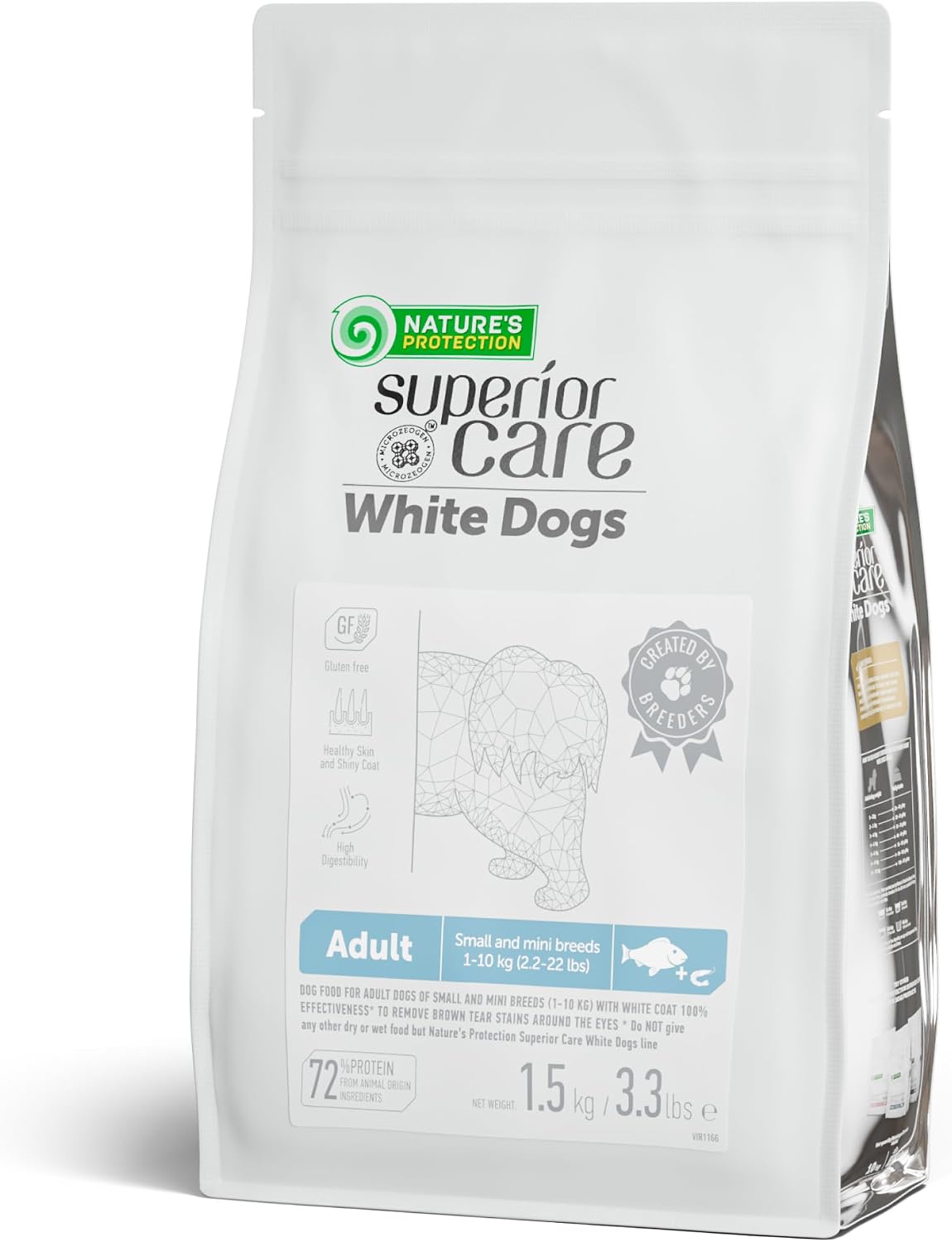 Nature's Protection Dry Dog Food for Small Breed - High Protein, Grain-Free, Anti-Tear Stain Diet for White & Light Fur Adult Dogs, Small Bites Kibble (Superior Care - White Fish, 3.3 lb)