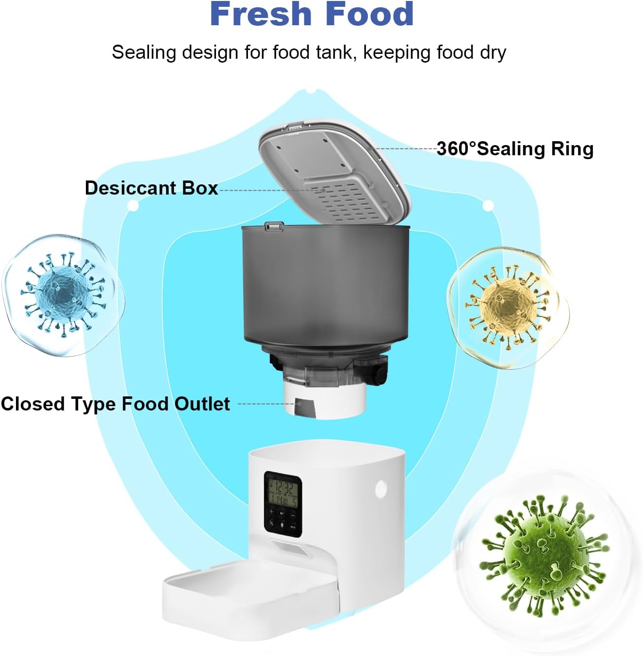 ANDOLL HOME Automatic Cat Feeder, 4L Cat Food Dispenser with 10s Voice Recorder, Pet Feeder up to 8 Meals per Day, Timed Dog Feeder with Dry Food Sealed Ring - Image 3