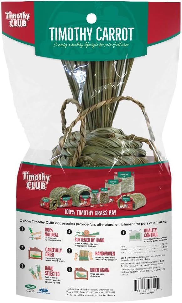 Oxbow Timothy Hay Carrot, Rabbit & Guinea Pig Toy, Edible & Hand-Woven Bunny Toy, No Wires or String, Small Pet Accessories, for Rabbits, Guinea Pigs, Chinchillas & Rats, Medium - Image 2