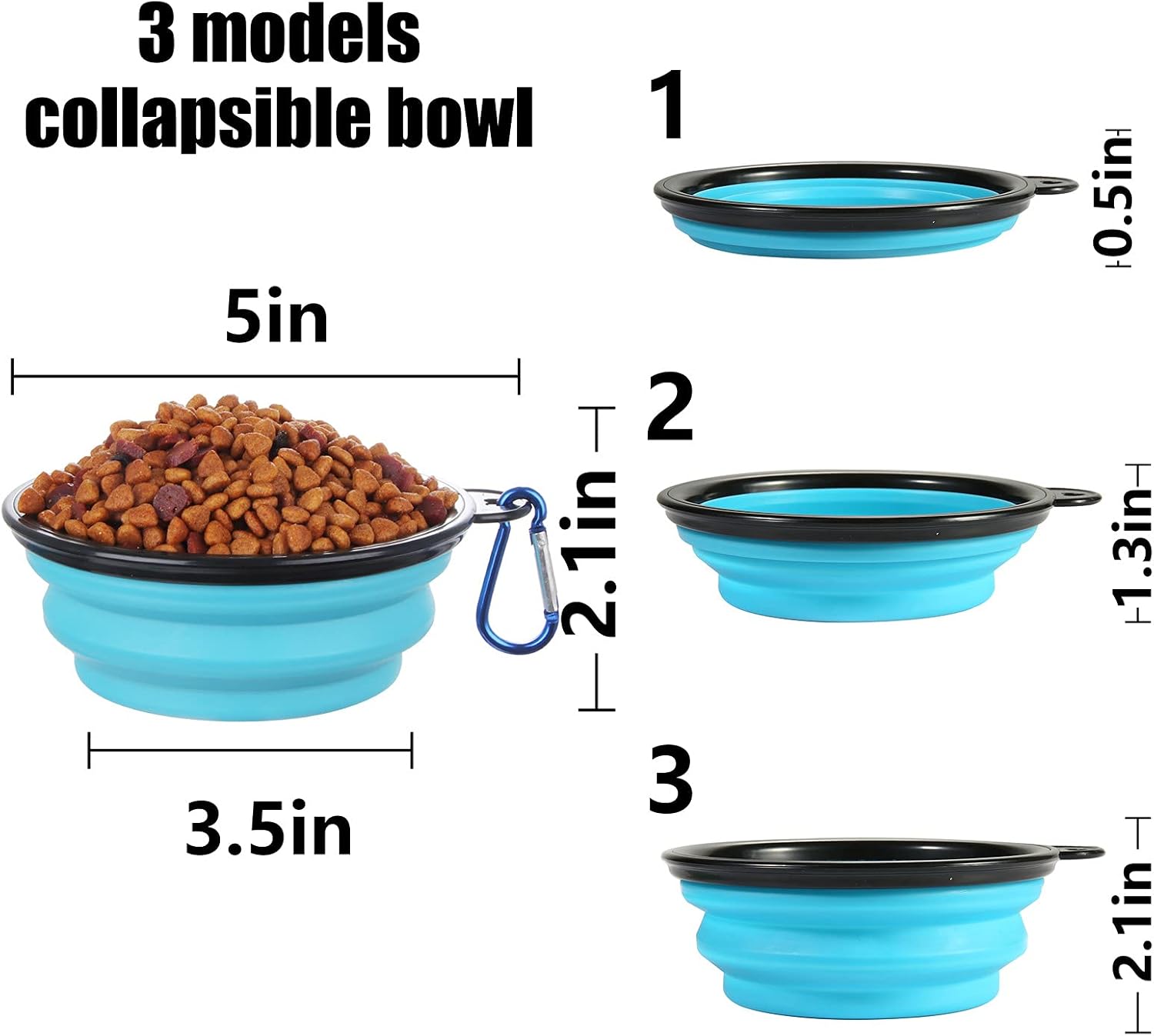 SLSON Collapsible Bowl with Cover Lids,2 Pack Dog Travel Bowls Portable Foldable Cat Water Dish Bowl for Pets Walking Parking Camping (Light Blue and Green, Small) - Image 3