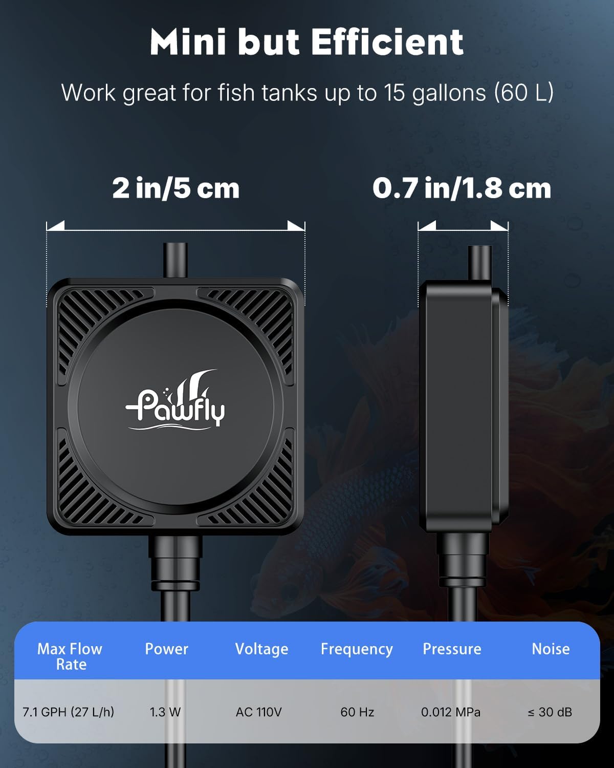 Pawfly Nano Silent Aquarium Air Pump, Mini Bubbler with Accessories, 1.3 W Portable Oxygen Aerator for 1-15 Gallon Fish Tanks, 450 mL/min - Image 6