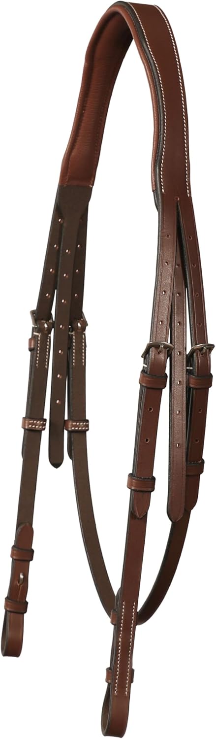 Exion Hunter Anatomic English Bridle for Horses – Padded Fancy Stitched Leather Bridle with Braided Reins – Ergonomic Poll Relief Crownpiece Horse Tack, Havana Brown, Cob Full Oversize - Image 3