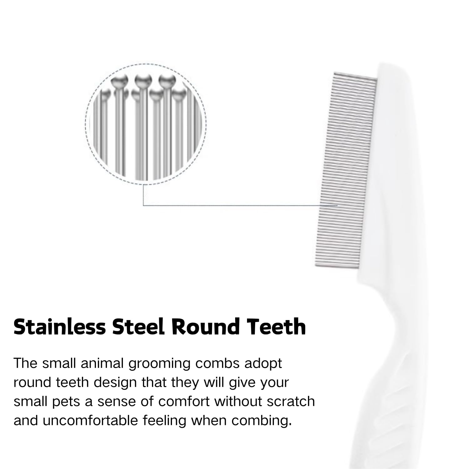 Stainless Steel Rounded Teeth Grooming Comb for Small Pets - Massage and Cleaning Tool for Chinchillas, Ferrets, Guinea Pigs, Rabbits (2 Pack, White) - Image 3