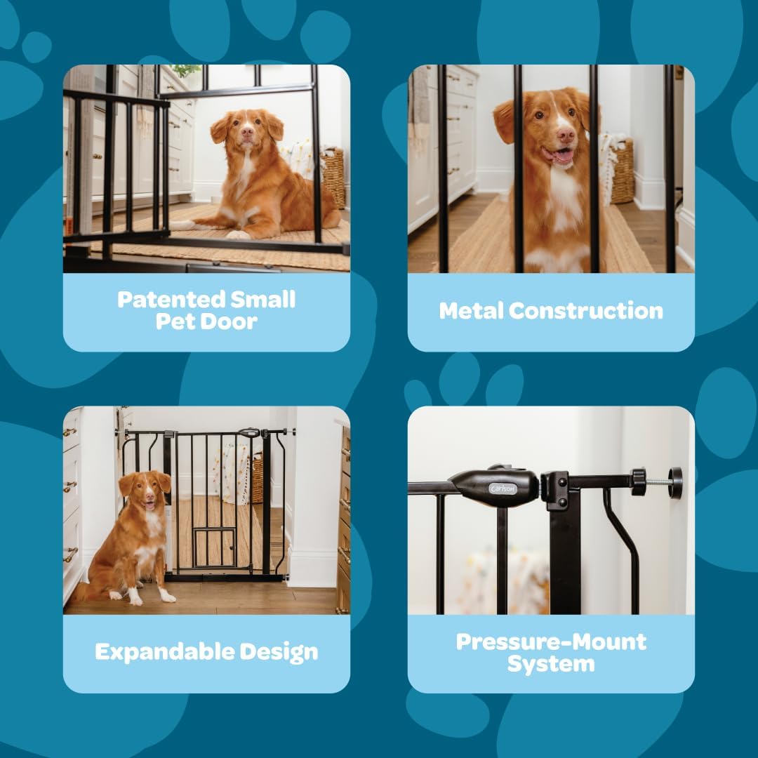 Carlson 29.5–36.5” Extra Wide Dog Gate with Small Pet Door, Walk-Through Pressure Mounted Metal Indoor Pet Safety Gate, Black, Tested and Trusted by Pet Parents, American Designed, American Owned - Image 3