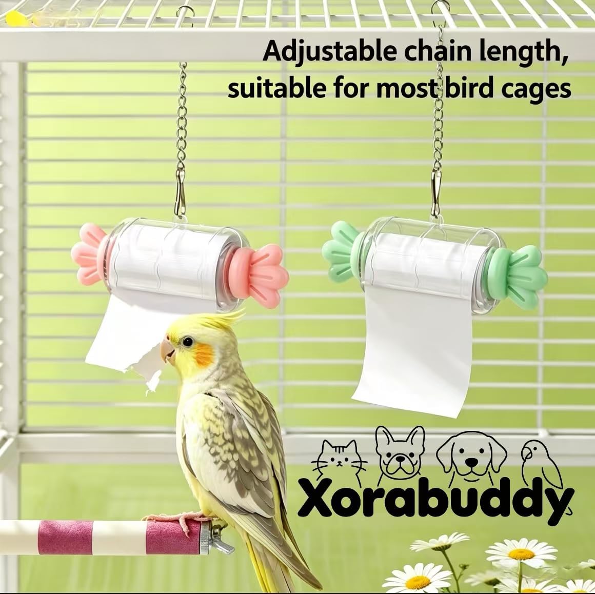 Parrot Shredding Toy Candy Roll Paper Holder, Safe Wood Pulp Chew Toys for Birds Cage Accessories, Hanging Interactive Foraging Toy for Cockatiel Conure Parakeet Budgie - Image 7