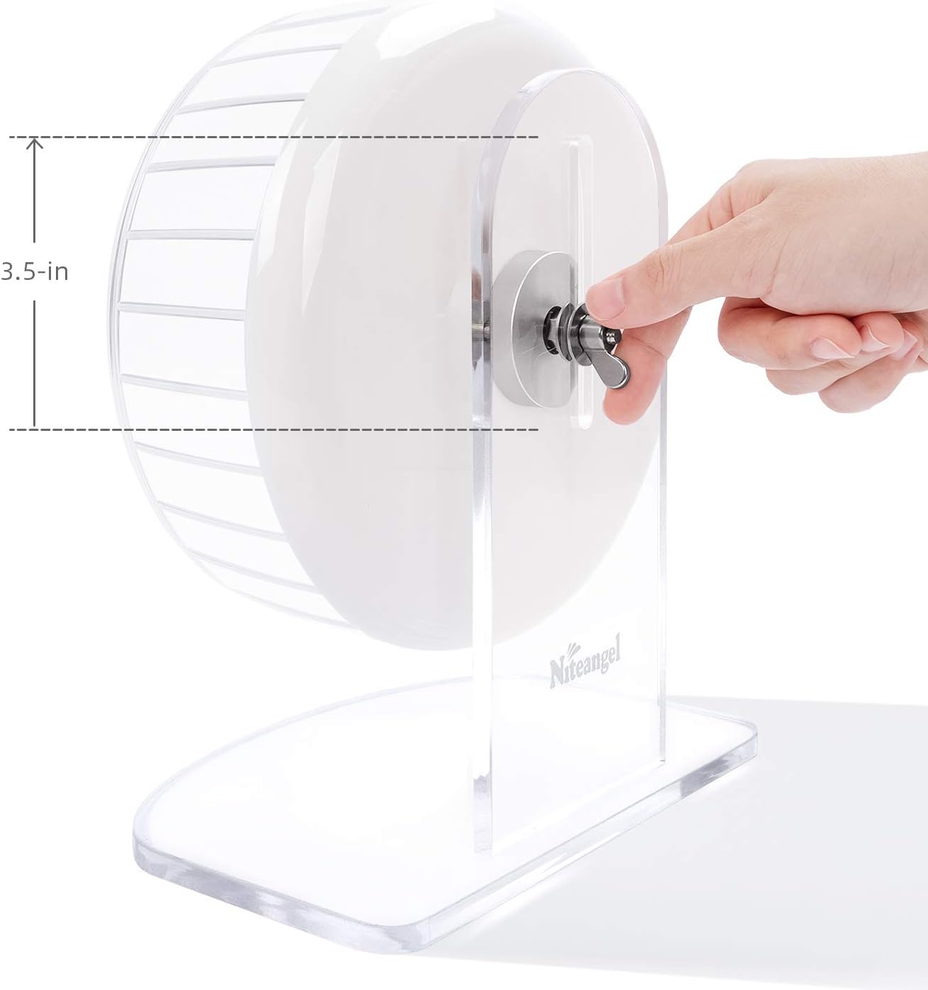 Niteangel Super-Silent Hamster Exercise Wheels - Quiet Spinner Hamster Running Wheels with Adjustable Stand for Hedgehog Gerbils Mice or Other Small Animals (S, White) - Image 5