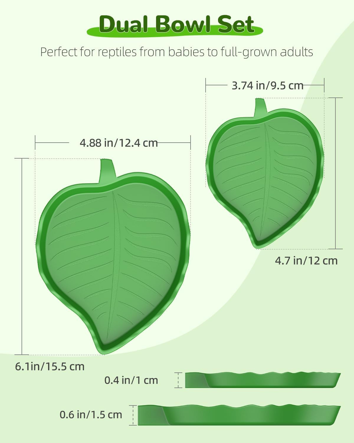 Pawfly 2 Pcs Leaf Reptile Water Dish, Reptile Water Bowl, Tortoise Habitat Accessories, Bearded Dragon Water Bowl, Pet Food Feeding Plate for Turtle Small Snake Lizard, 2 Sizes - Image 3