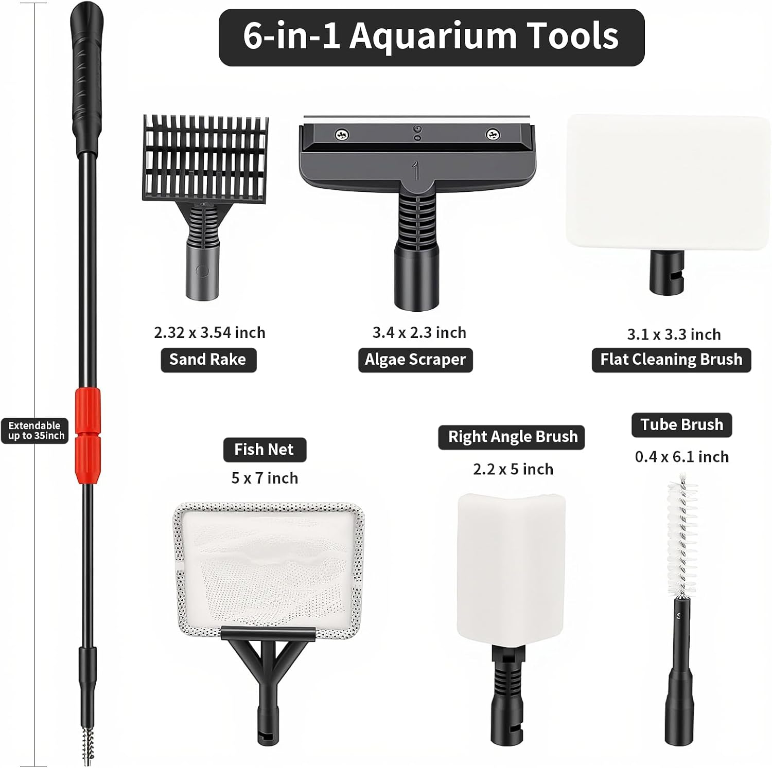UPETTOOLS Aquarium Clean Tool 6 in 1 Fish Tank Cleaning Kit Algae Scraper Scrubber Pad Adjustable Long Handle Fish Tank Brush Cleaner Set - Image 9