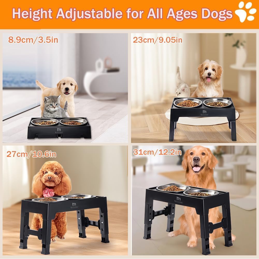 Marchul Elevated Dog Bowls, Raised Dog Food Water Bowls with 2 Thick Stainless Steel Bowls, 4 Height Adjustable, Non-Slip Stand for Medium Large Dogs (with Mat) - Image 8