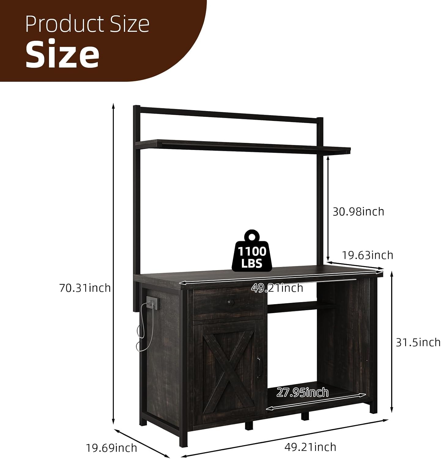 55-75 Gallon Fish Tank Stand with Power Outlet, Led Light, Heavy Duty Aquarium Stand with Cabinet for Fish Tank Accessories Storage, Shelf, for Turtle Tank, Reptile Terrarium, 1100 LBS (Oak) - Image 2