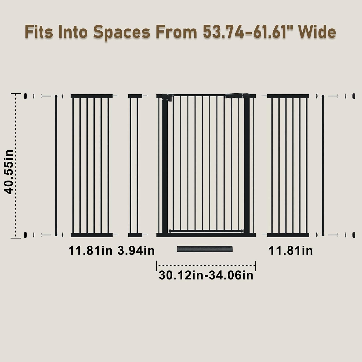 WAOWAO 40.55" Extra Tall 1.37" Ultra Narrow Spacing 53.74-61.61" Extra Wide Dogs Pets Baby Gate Safety Indoor Puppy Pressure Mounted Gate No Drill Black Metal for Stairs,Doorways,Kitchen,Hallway - Image 4