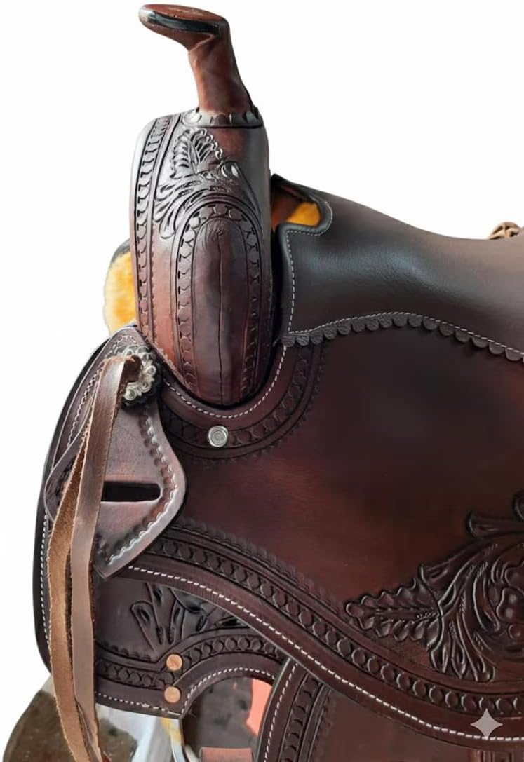 Western Horse Saddle with Tack Set Premium Barrel Racing Ranch Trail Riding Saddle 15 16 17 18 Inch Leather - Image 2