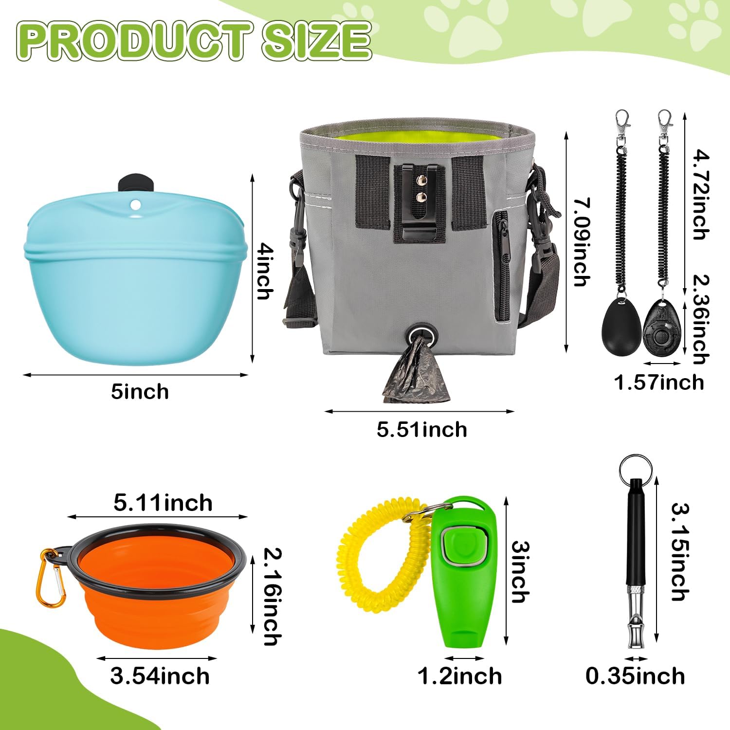 Dog Treat Pouch for Training -6 PCS Dog Training Treat Bag with Clicker, Poop Bag Dispenser, Whistle, Collapsible Bowl, Silicone Pouch, Adjustable Waist Pack for Dog Walk, Park, Outdoor Charcoal Gray - Image 2