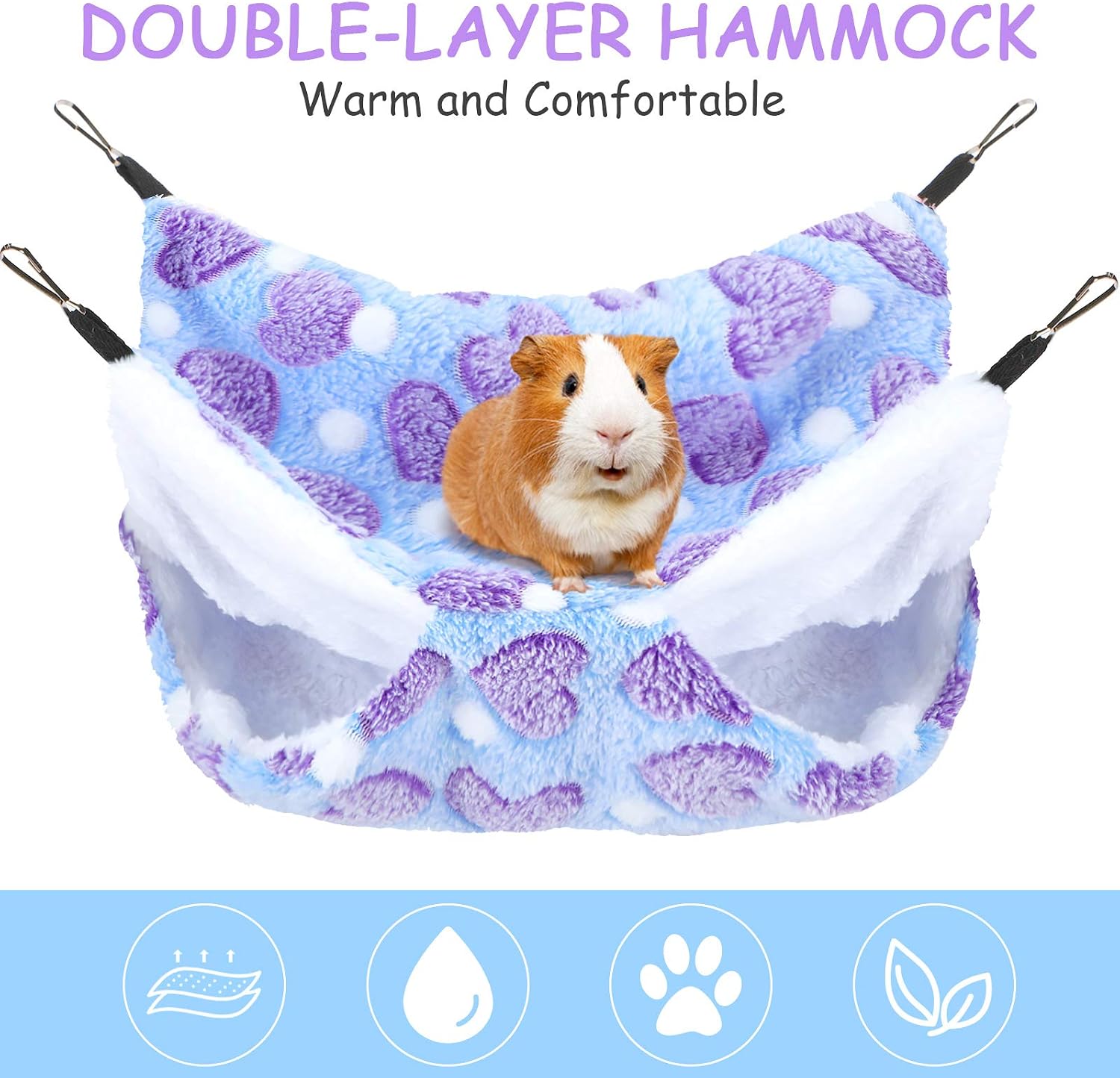 Boao 2 Pcs Guineas Pig Rat Hammock Guinea Pig Hamster Ferret Hanging Hammock Guinea Pigs Accessories for Small Animals Chinchilla Parrot Sugar Glider Ferret Squirrel(Purple, Coffee,Heart Pattern) - Image 5
