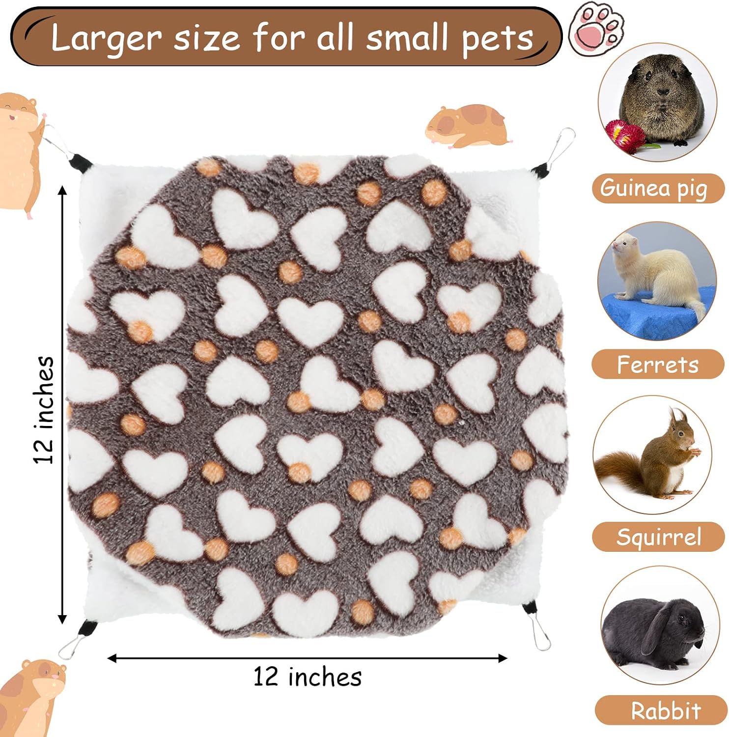 Boao 2 Pcs Guineas Pig Rat Hammock Guinea Pig Hamster Ferret Hanging Hammock Guinea Pigs Accessories for Small Animals Chinchilla Parrot Sugar Glider Ferret Squirrel(Purple, Coffee,Heart Pattern) - Image 3