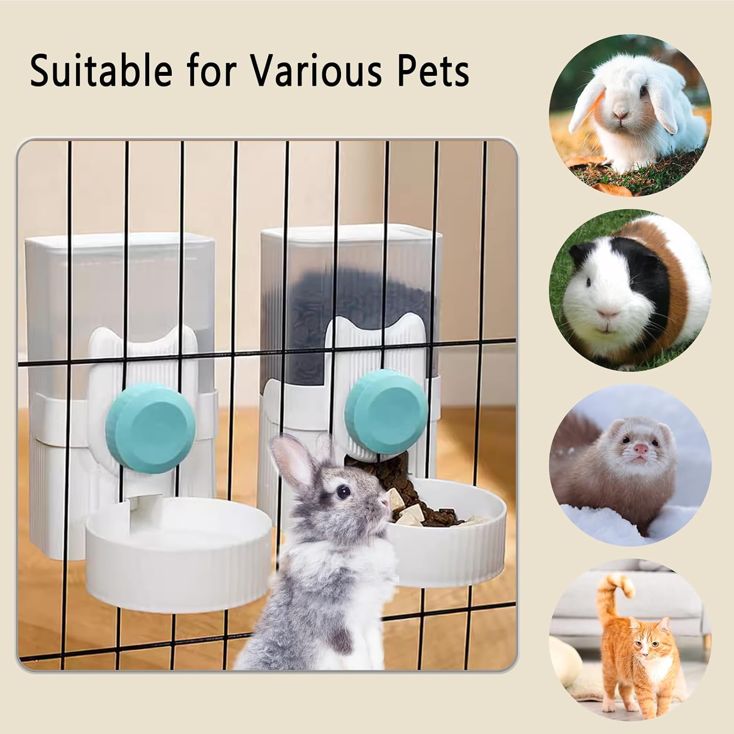 kathson Hanging Automatic Pet Food and Water Dispenser,Gravity Auto Rabbit Feeder for Cage,Guinea Pig Feeder and Waterer Set,Cat Food Bowl Dog Feeding Station for Bunny,Ferret,Chinchilla (Blue) - Image 9