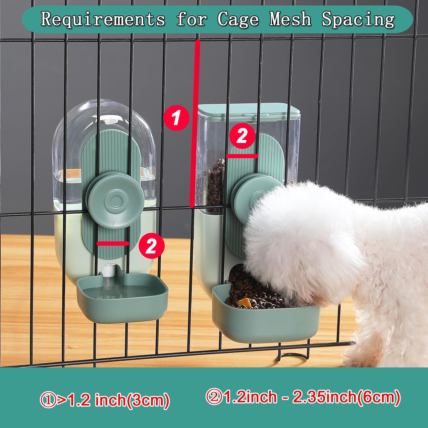 Lemtrflo Hanging Automatic Food and Water Dispenser, Gravity Rabbit Feeder Set, Cage Cat and Bunny Food Bowl (Cage Grid Spacing Over 1.2'') - Image 2