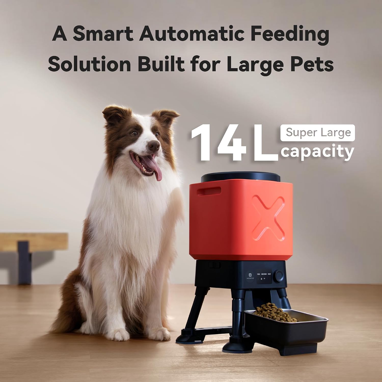 Automatic Dog Feeder for Large Dogs, 14L Capacity, Remote Feeding, Anti-Blockage System, Timed Auto Dog Food Dispenser, 2.4G WiFi App Control,Dual Power Supply,Stainless Steel Bowl - Image 2