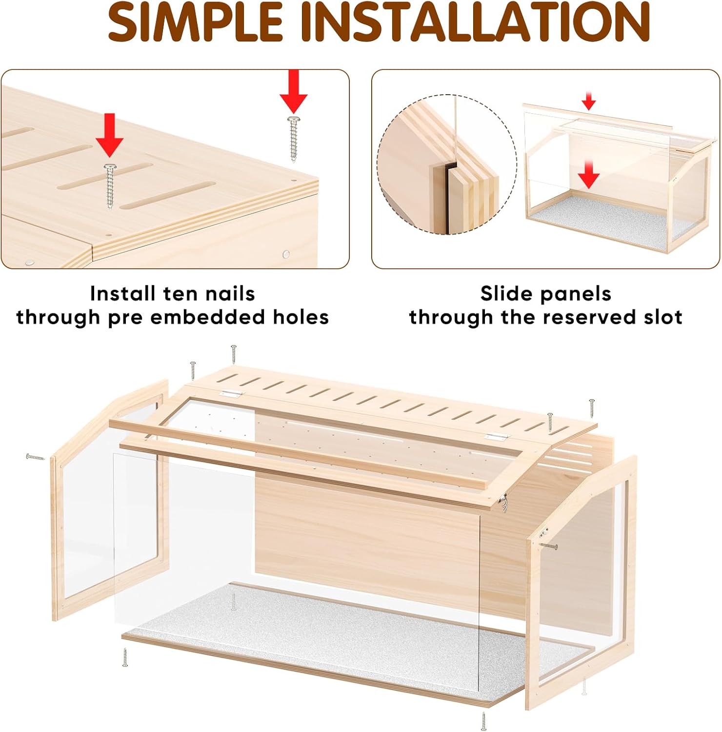 Wooden Hamster Cage, 32inch Large Hamster Enclosure with Openable Top & Stabilized Acrylic for Small Animals, Guinea Pig, Rabbit, Rat, 32" L x 16''W x 16''H Hamster Habitat with Multi-Vent - Image 7
