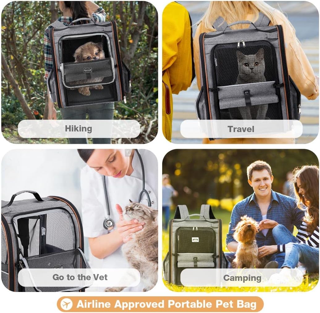 Cat Carrier Backpack, Expandable Pet Carrier with Sun Shade & Full Front Opening, Breathable Mesh Backpack for Small Dogs & Medium Cats Up to 18 Lbs, Foldable for Hiking, Camping (Grey) - Image 8