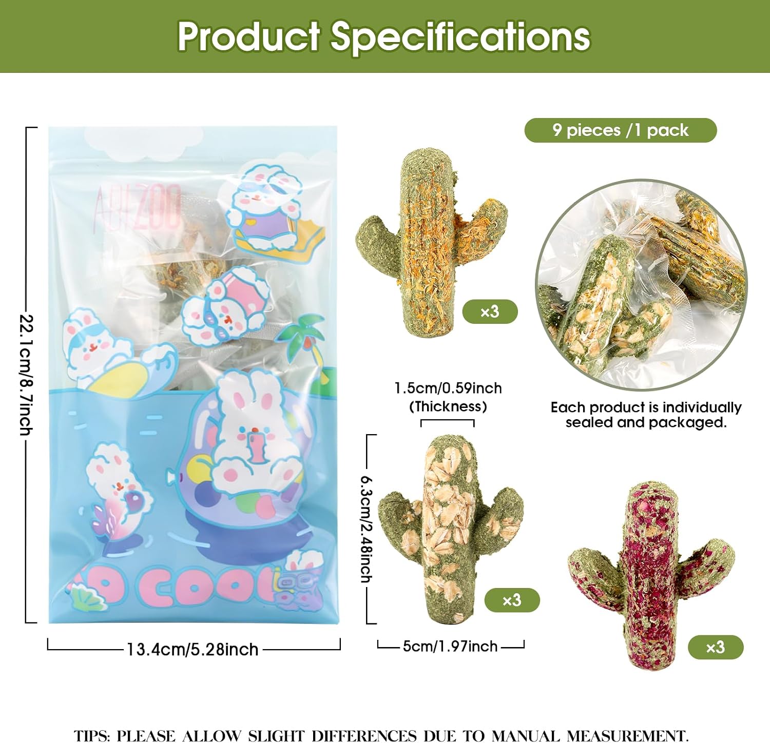 Abizoo Rabbit Chew Toys Natural Timothy Hay Oat Bunny Treats Snack Bunny Chew Sticks 9 Pcs Compressed Cactus Bunnies Enrichment Toys for Rabbit Guinea Pig Hamster Chinchilla Gerbil Dental Care - Image 8