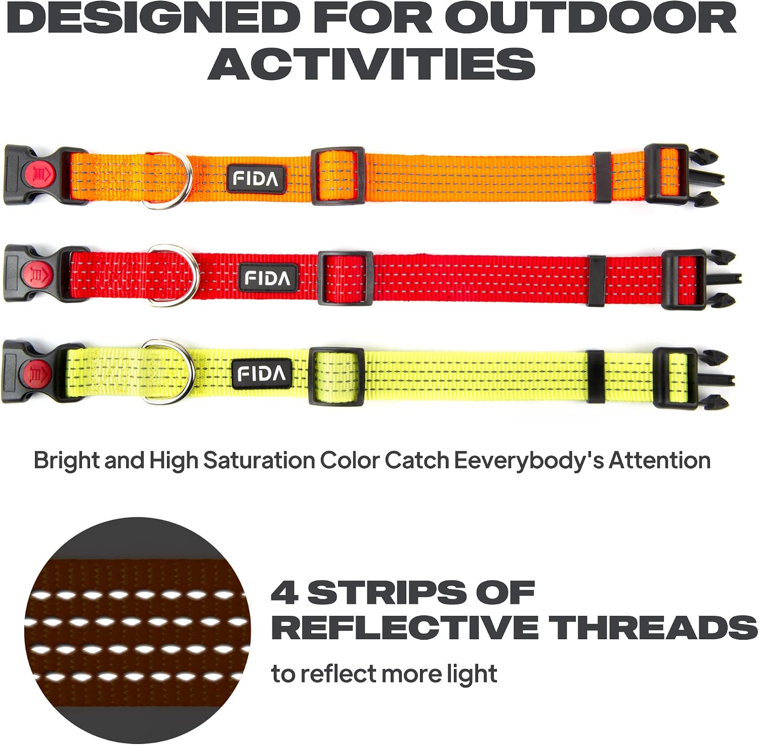 Fida Reflective Dog Collar, Nylon Dog Collars with Neon Colors for Small/Medium/Large Dogs, High Visibility Dog Collars with Safety Locking Buckle(Medium, Neon Orange) - Image 4