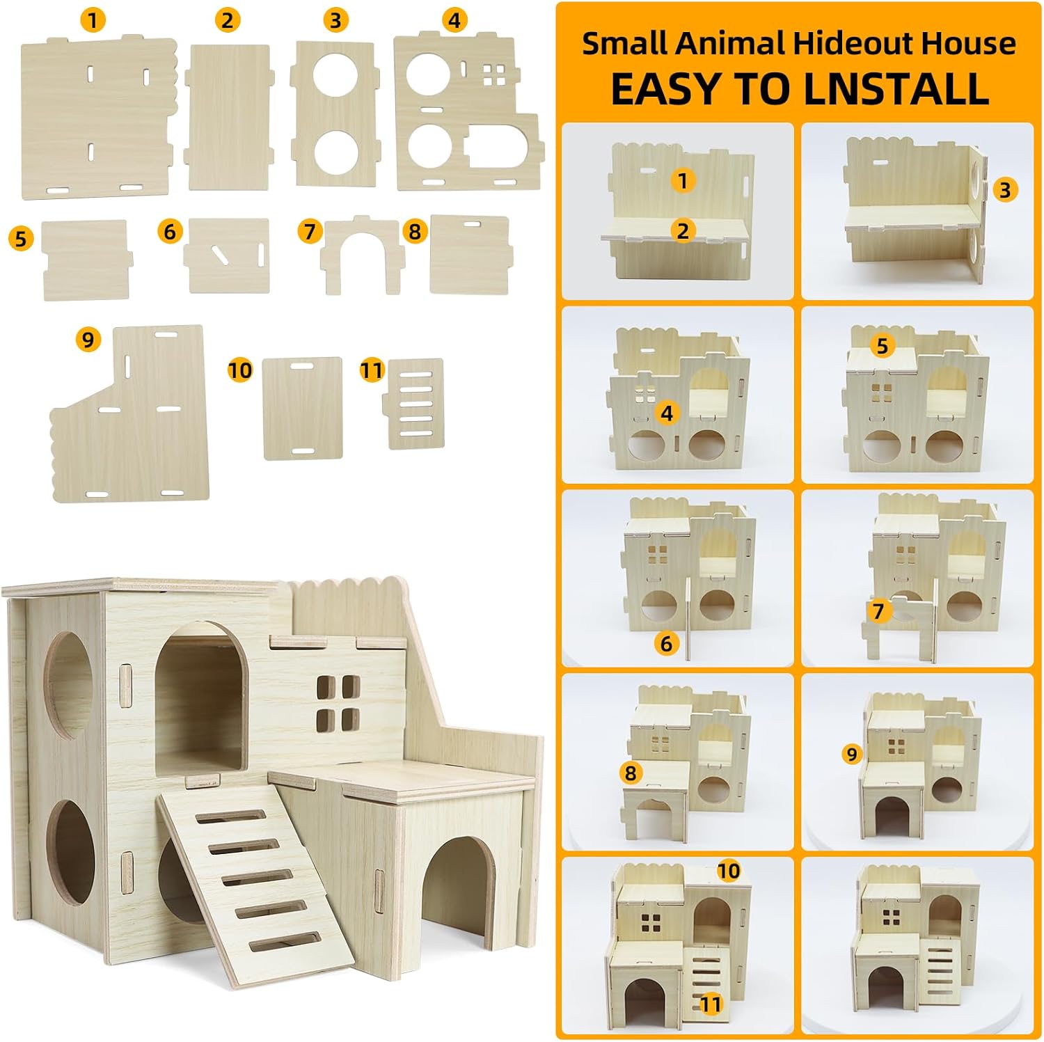 Hamster Hideout Tiny Maze Wood House with Slide Hamster House and Habitat Wooden Hide Hut for Dwarf Gerbils Mouse Mice and Other Small Animals (Pygmy Rats Only) - Image 3