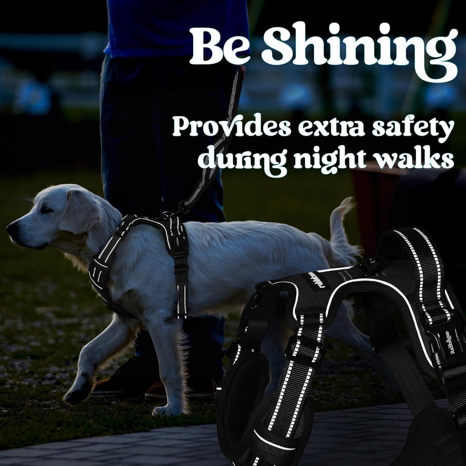 rabbitgoo Dog Harness for Large, No Pull Easy On & Off with 3 Buckles Pet Harness, Adjustable Soft Walking Vest with 2 Clips and Handle, Reflective for Large Dogs, Black, L - Image 8