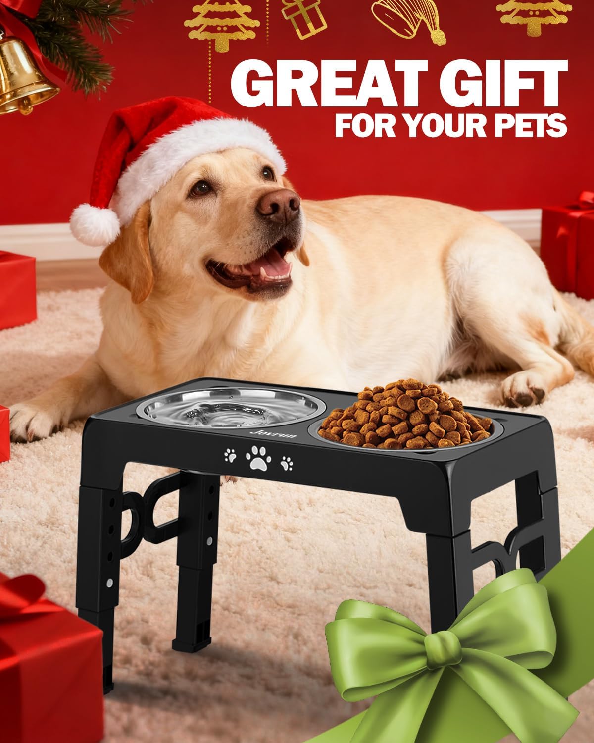 Jovrun Elevated Dog Bowls for Medium Large Size Dogs, Non-Slip Dog Feeder with 1*Stainless Steel Dishes & 1*Slow Feeder Bowl, 5 Heights Adjustable Raised Bowls to 3.15″-8.66″-9.84″-11.02″-12.2″ - Image 7