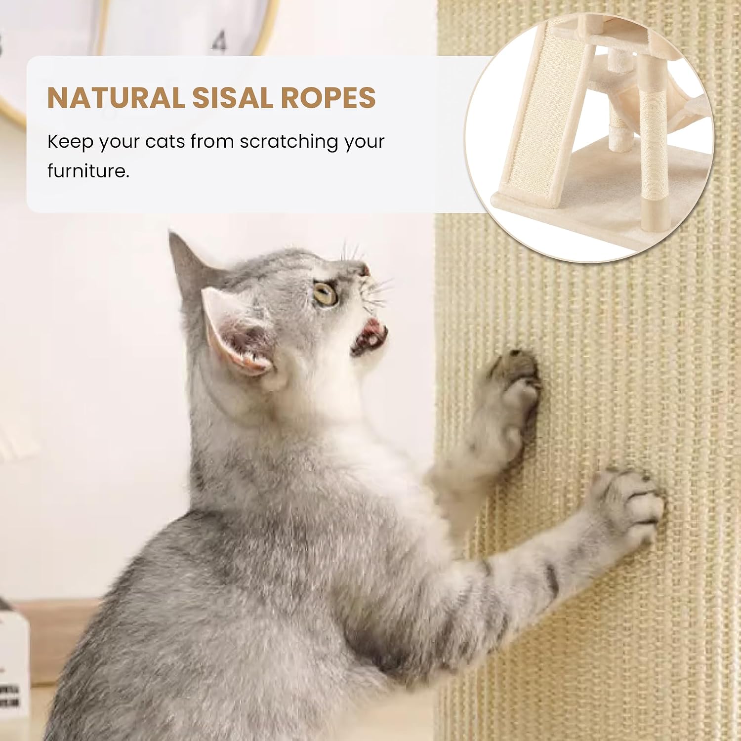 SHA CERLIN 65in Larger Cat Tree Tower Condo for Indoor Kitties/Multi-Level Furniture Activity Center with Wide Base/Cozy Plush Cat Perches/Baskets/Sisal Scratching Posts and Hammock/Beige - Image 4
