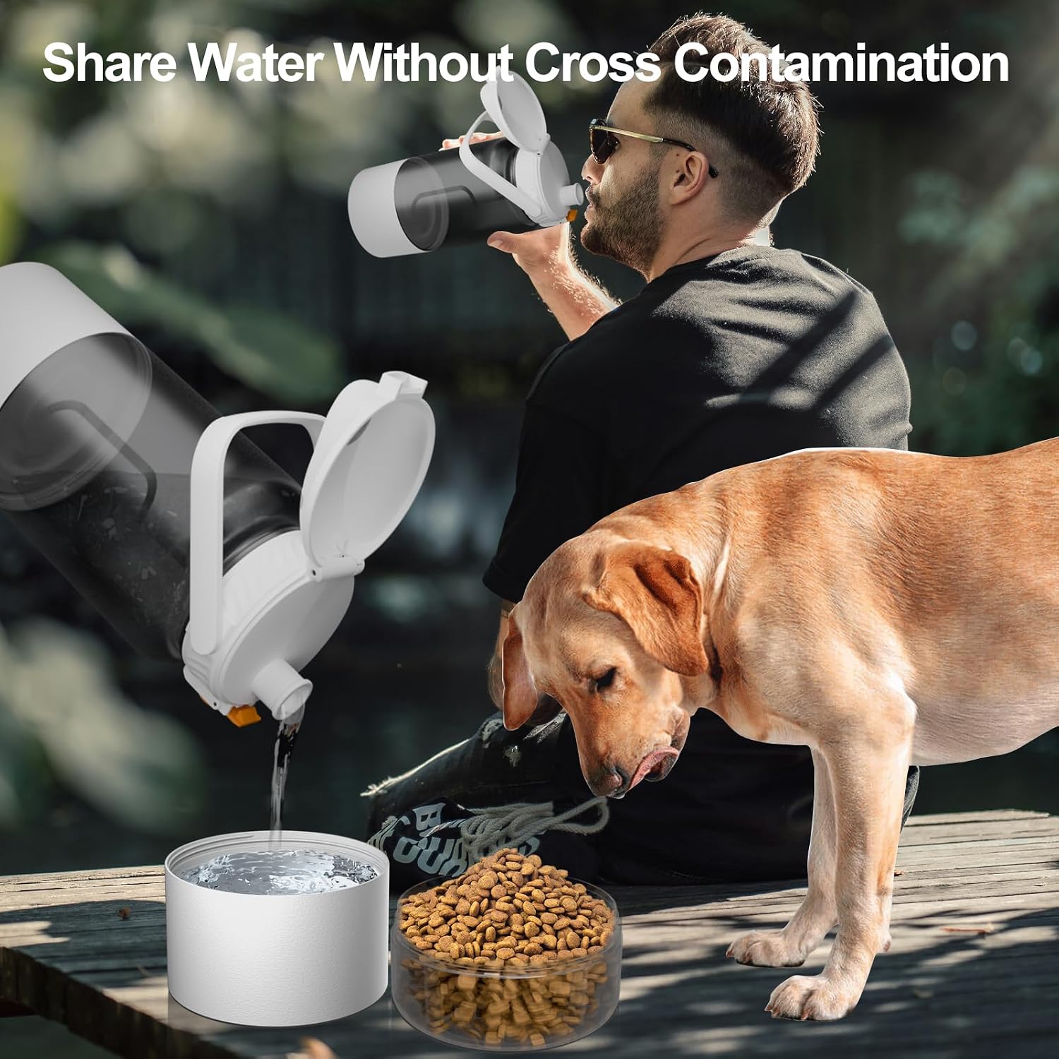Cibaabo 53oz Large Dog Water Bottle with Water & Food Bowl, 3-in-1 Portable Pet Feeding & Hydration Dispenser for Large Dogs & Humans, Leak-Proof Tritan Bottle for Hiking, Camping, Walking, Car Trips - Image 7