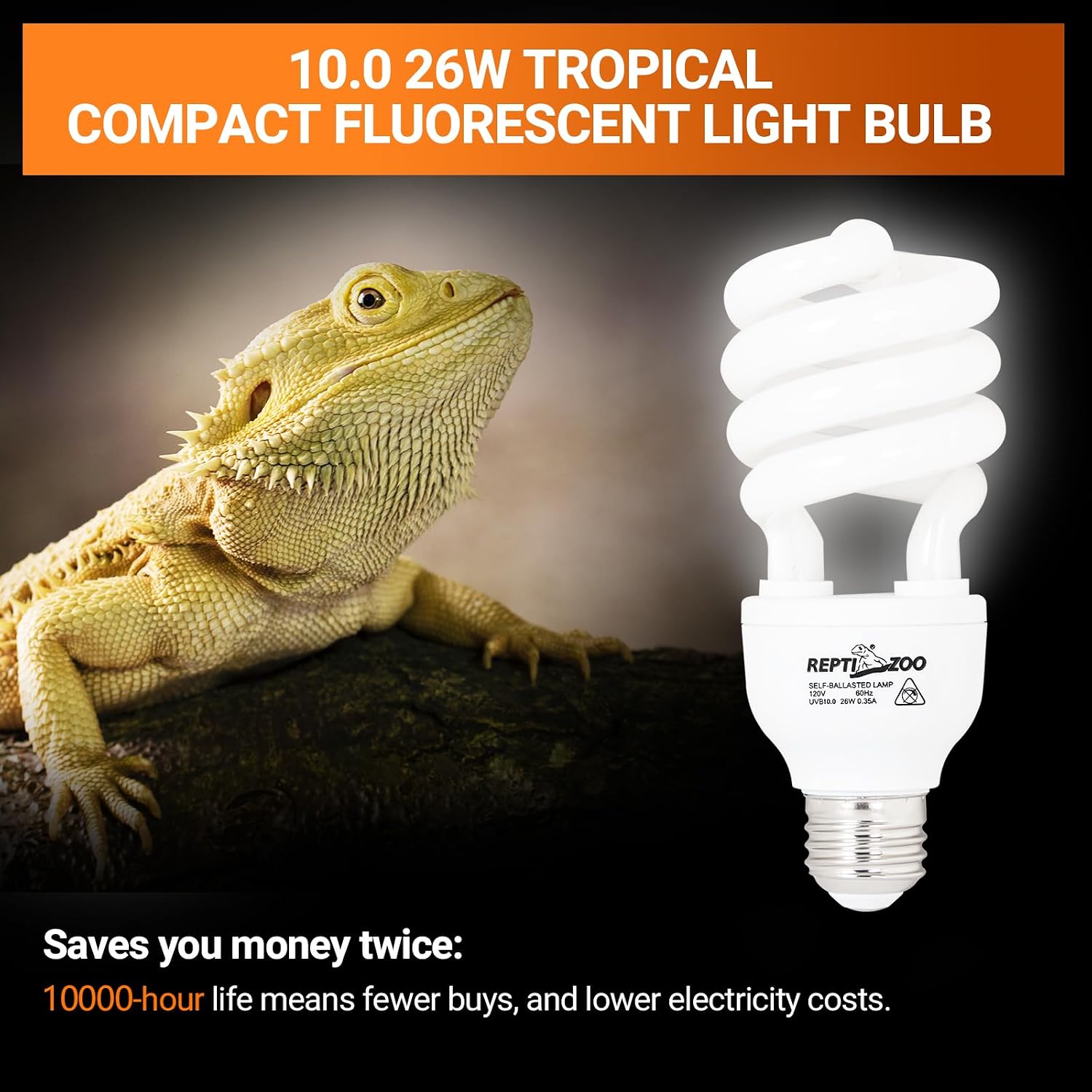 REPTI ZOO UVB Light for Desert Reptile 2 Pack, 10.0 26W UVA UVB Reptile Light Bulb, UVB Spiral Compact Lamp for Bearded Dragons Tortoises Lizards Snakes - Image 4