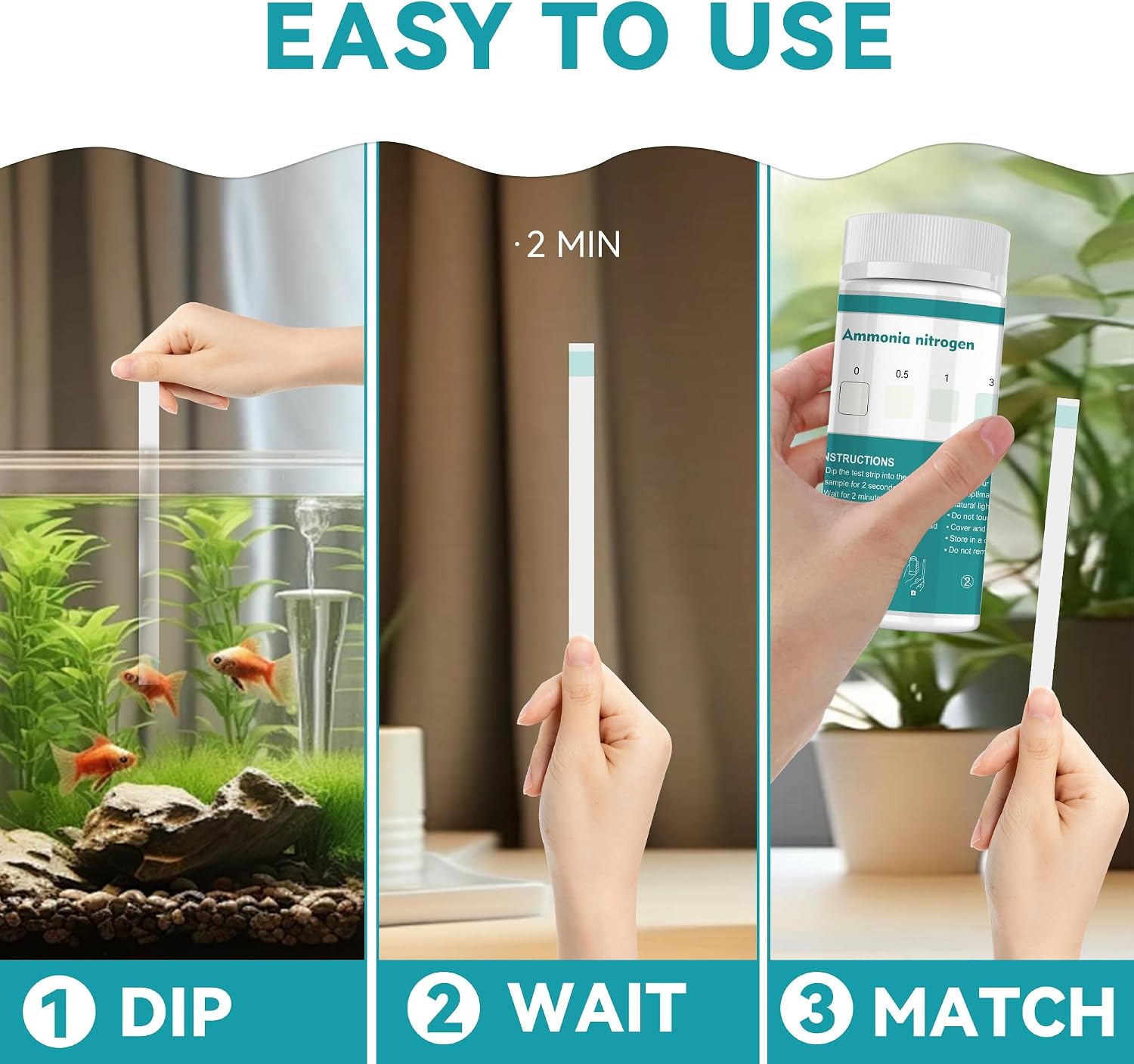 Ammonia Test Strips,60 Strips Aquarium Test Kit for Fish Tanks & Ponds | Quick & Accurate Freshwater SaltWater Aquariums Testing Strips - Image 3