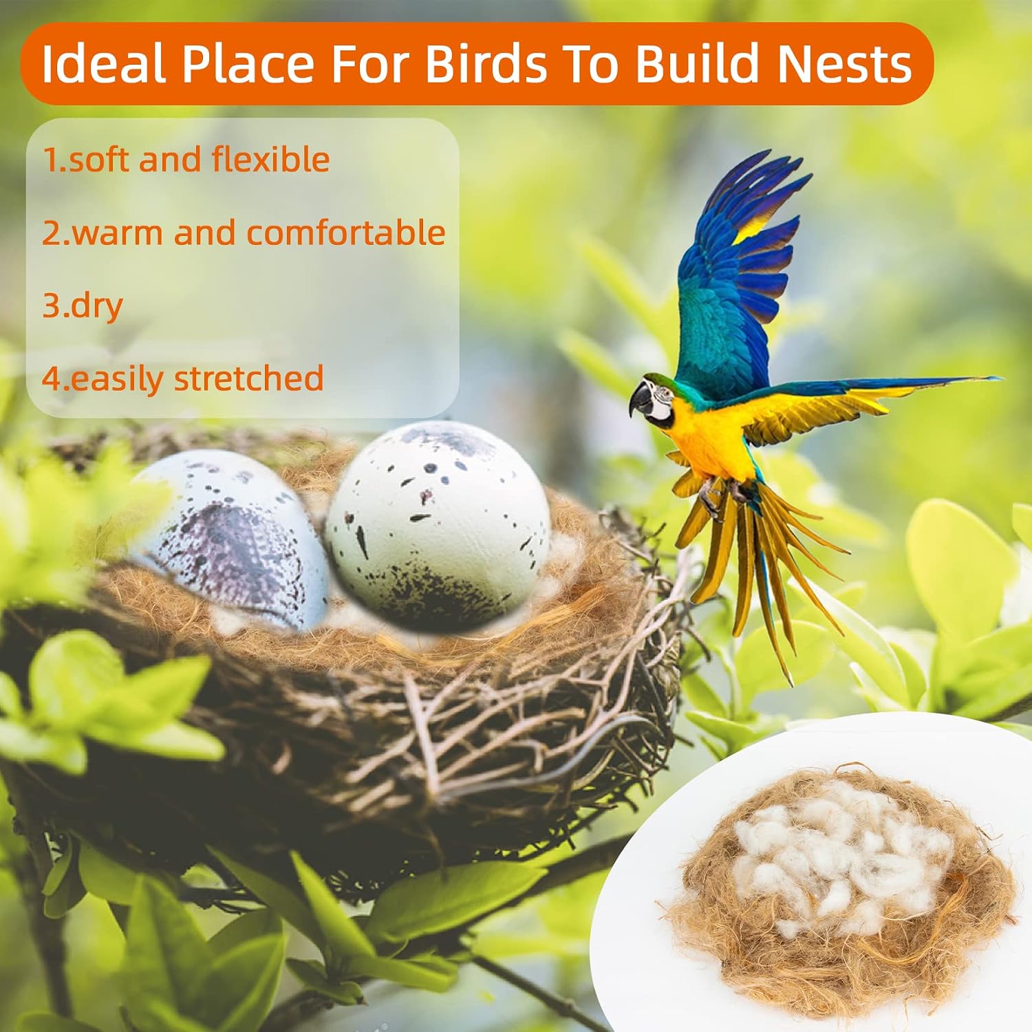 Sukh Bird Nesting Material - Bird Nests Bedding Hummingbird Nesting Material Mixing Canary Nesting Material Finch Nesting Material Parakeet Nesting Materials for Cage,Gardens,Tree Trunks (2) - Image 3