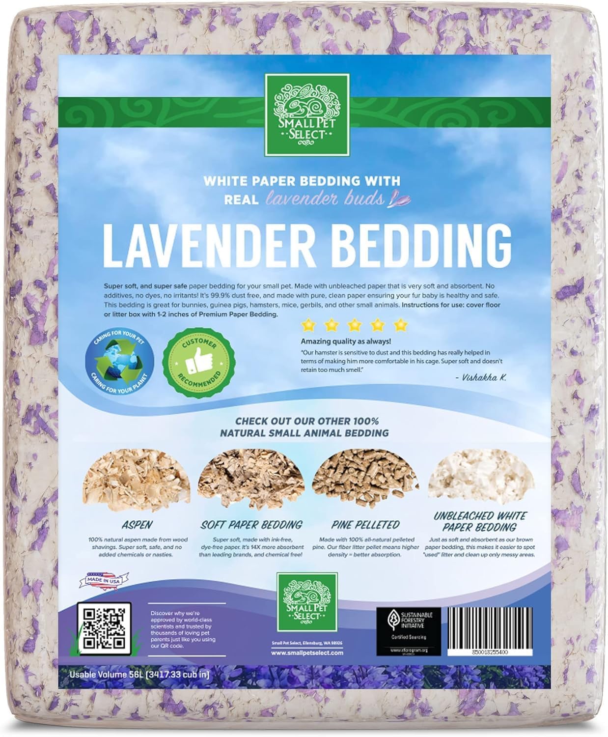 Small Pet Select Lavender Bedding, Paper Bedding with Real Lavender, Soft Animal Bedding with Odor Control for Guinea Pig, Rabbit, Hamster, or Bunny, Cage Accessories, Made in USA, 56L - Image 2