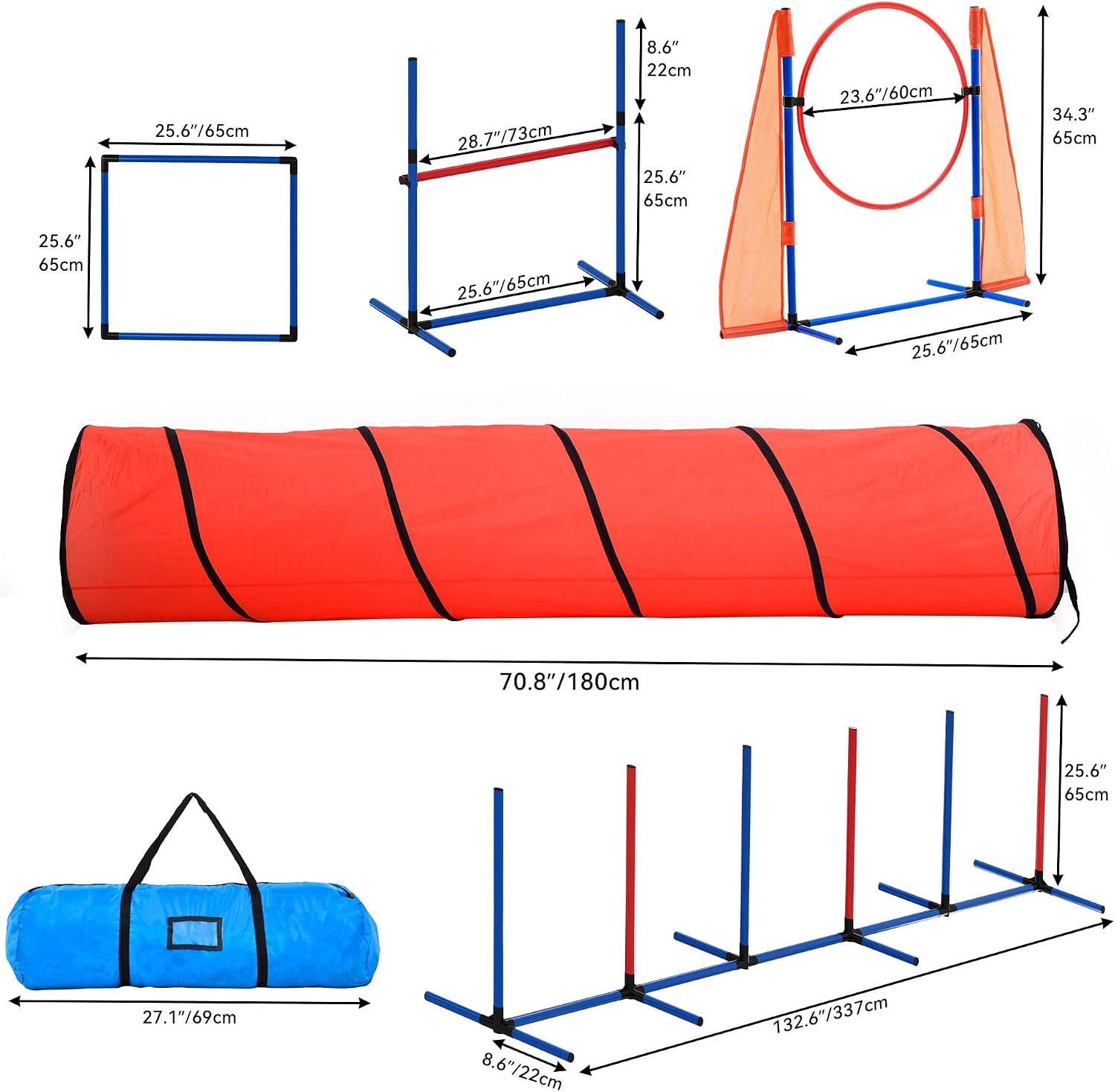 DWVO Dog Agility Accessories Kit: Comprises of a Teaser Pole, 2 Hurdles, 6 Weaving Poles, Agility Tunnel, Pause Box, Full Set of Agility Equipment for Backyard Indoors Outdoors - Image 2