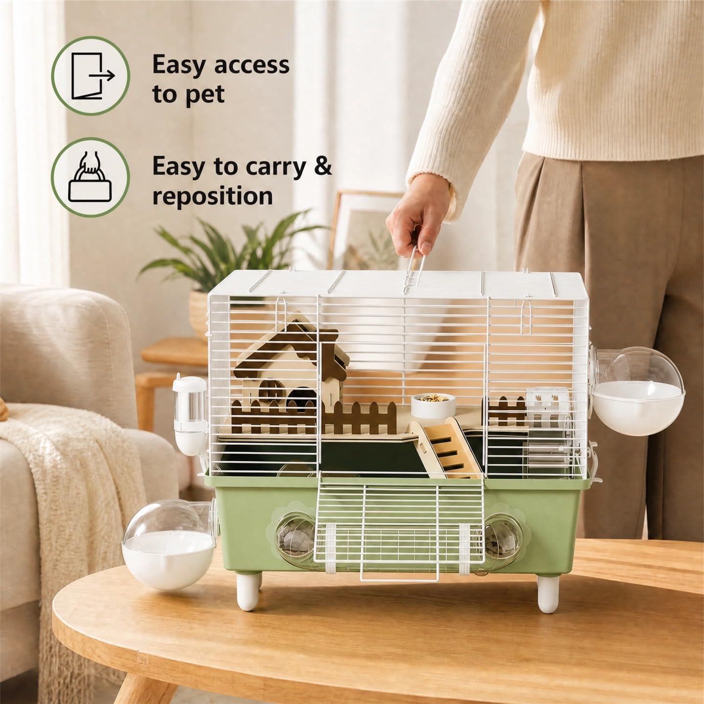 18.5" Bite-Proof Metal Hamster Cage, Fully Equipped, Easy Clean | With Running Wheel, Hideout, and Platform – a Small Animal Cage Suitable for Dwarf Hamsters, Mice, Rats, and Guinea Pigs - Image 5