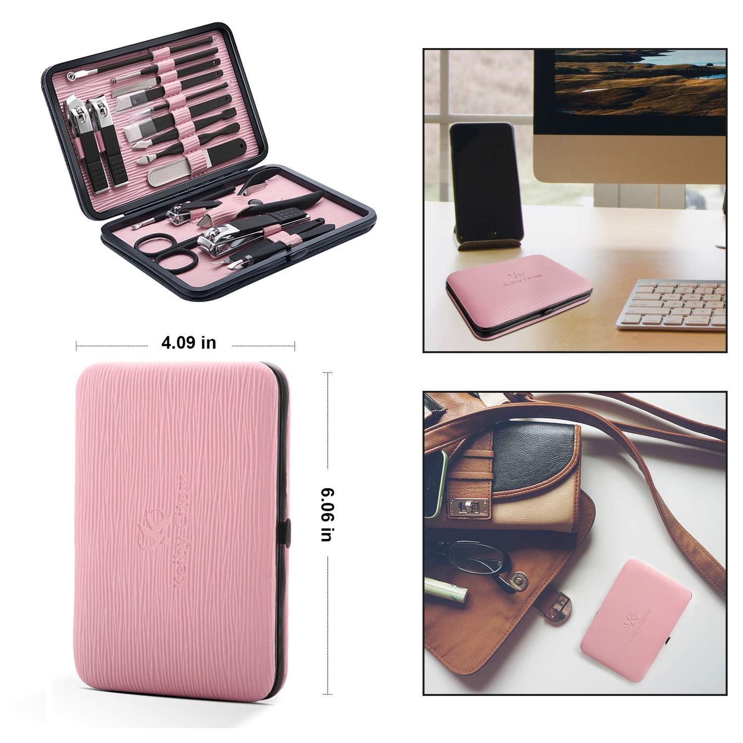 Manicure Set Professional Nail Clippers Kit Pedicure Care Tools- Stainless Steel Women Grooming Kit 18Pcs for Travel or Home (Pink) - Image 2