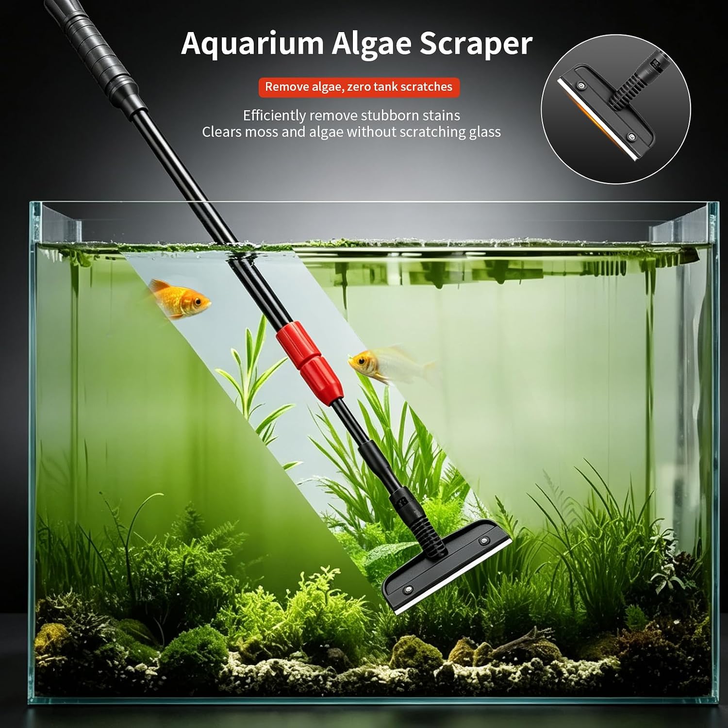 UPETTOOLS Aquarium Clean Tool 6 in 1 Fish Tank Cleaning Kit Algae Scraper Scrubber Pad Adjustable Long Handle Fish Tank Brush Cleaner Set - Image 5