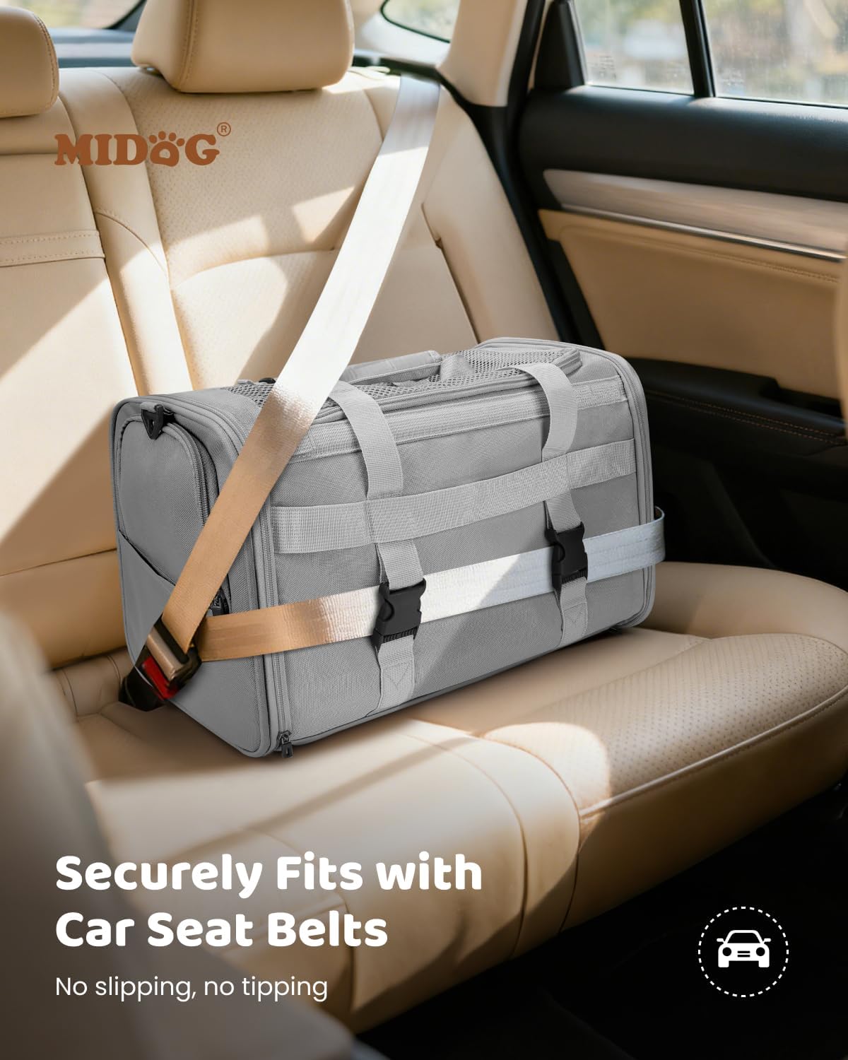 MIDOG Cat Carrier Soft for Small-Medium Cats Up to 15lbs, Airline Approved | Expandable Square Design,Comfort & Breathable Window,Equipped with anti-slip lock zippers and an internal safety leash - Image 6