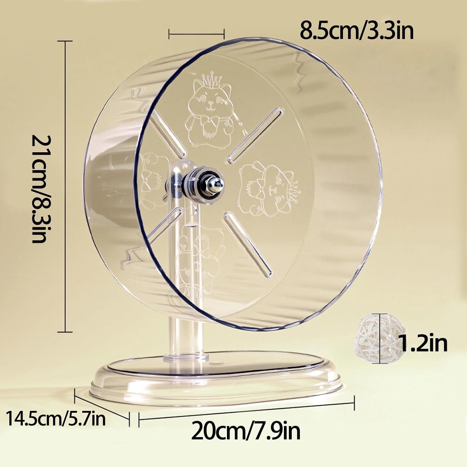 Silent Hamster Exercise Wheel,8.3 Inch Quiet Spinner Hamster Running Wheel,Silent Wheels with Anti-Skid & Adjustable Stand for Gerbils, Mice, or Other Small Pets,Transparent - Image 2