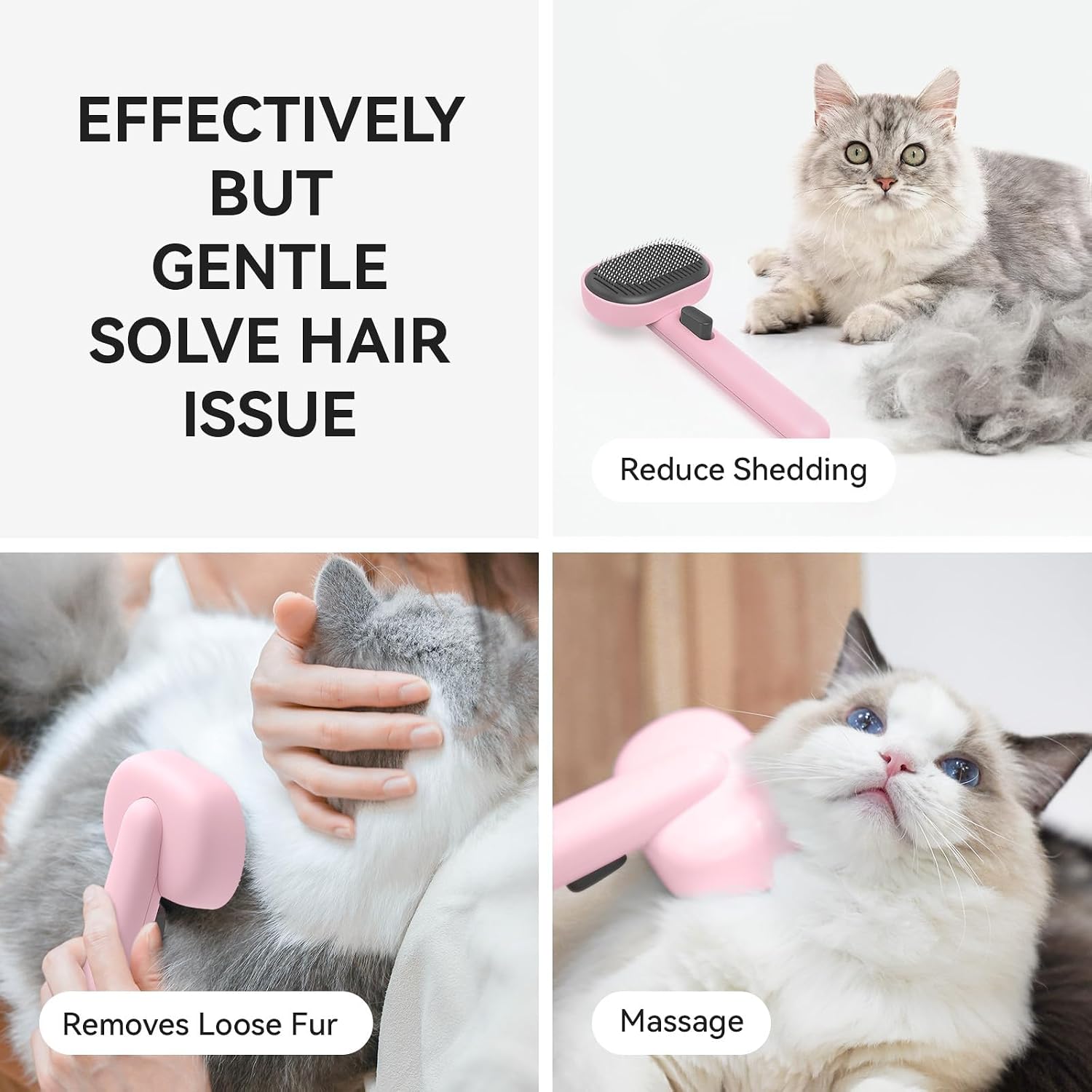 Aumuca Cat Brushes for Indoor Cats, Cat Hair Brush for Shedding, Cat Brush for Long or Short Haired Cats, Cat Grooming Deshedding Brush for Dog Kitten Horse Massage Removes Loose Fur - Image 2