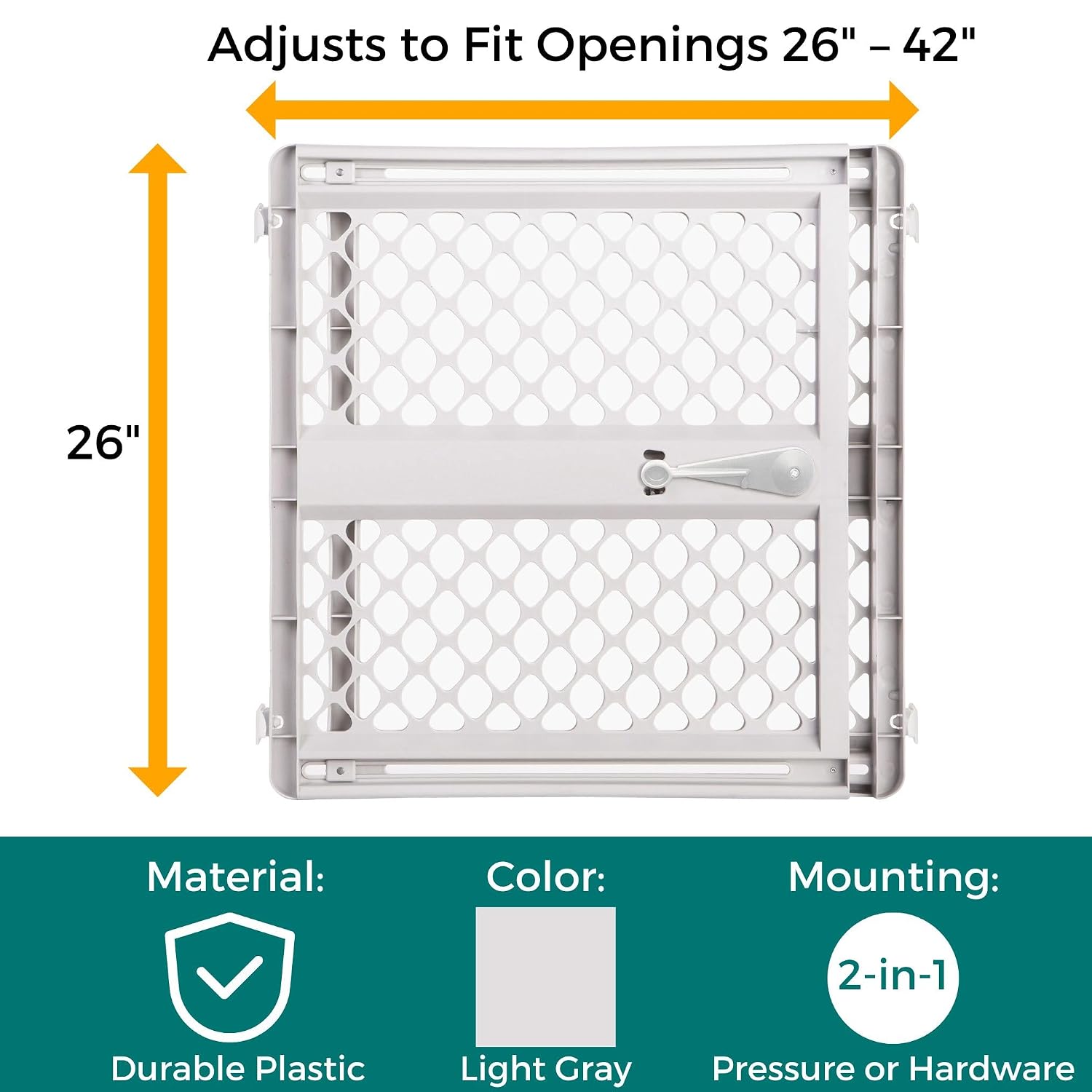 MYPET Universal Pet Gate: 26” - 42” Wide Dog Gate for Doorways with Pressure Fit or Swinging Door Hardware Mounting Types Included: 26" Tall; Gray - Image 5