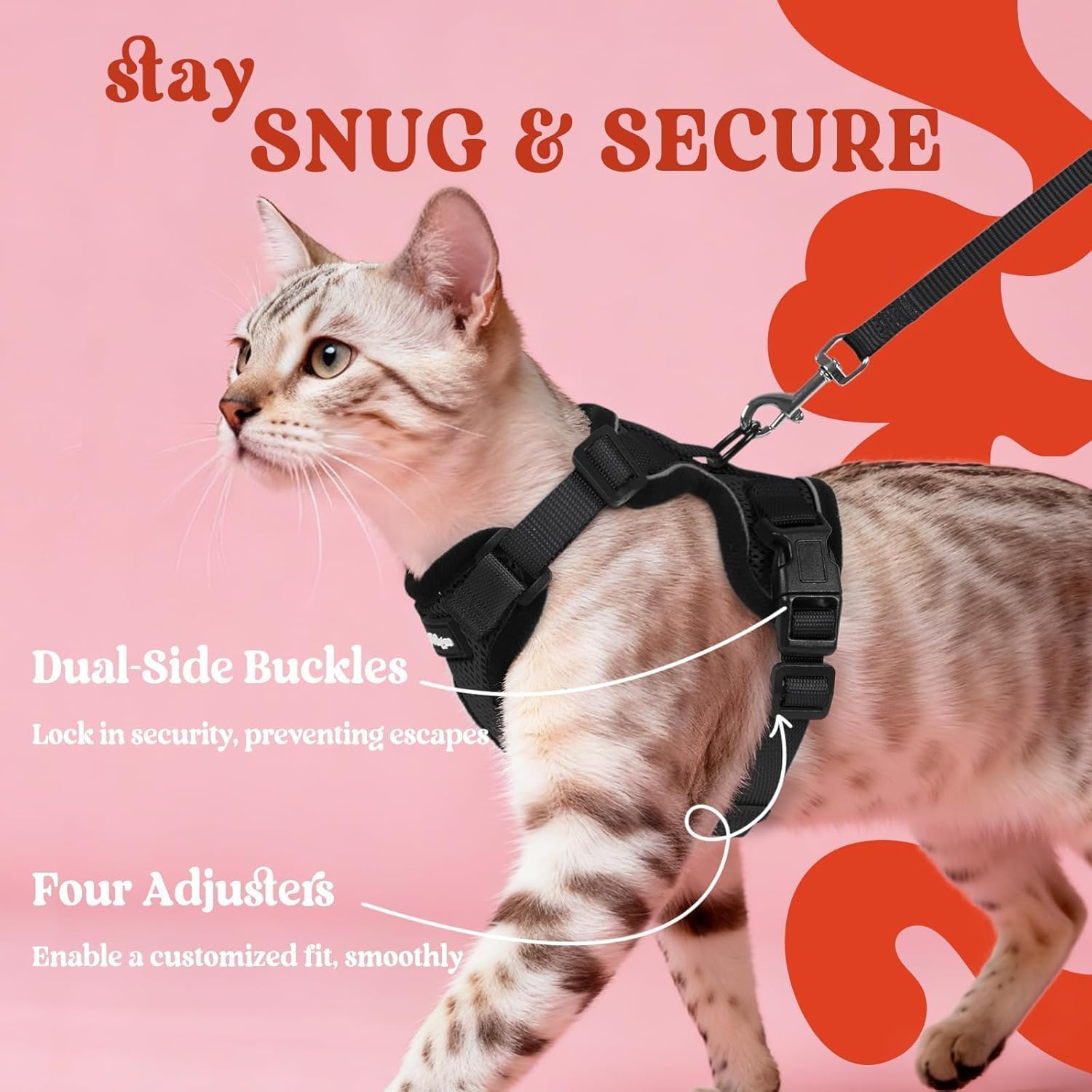 rabbitgoo Cat Harness and Leash Set, Escape Proof Vest, Black | Soft Breathable Mesh, Easy Adjustable Fit, Snap Buckles, Sturdy Clip, Reflective Strips, for Small & Average Cats Walks, Xs - Image 6