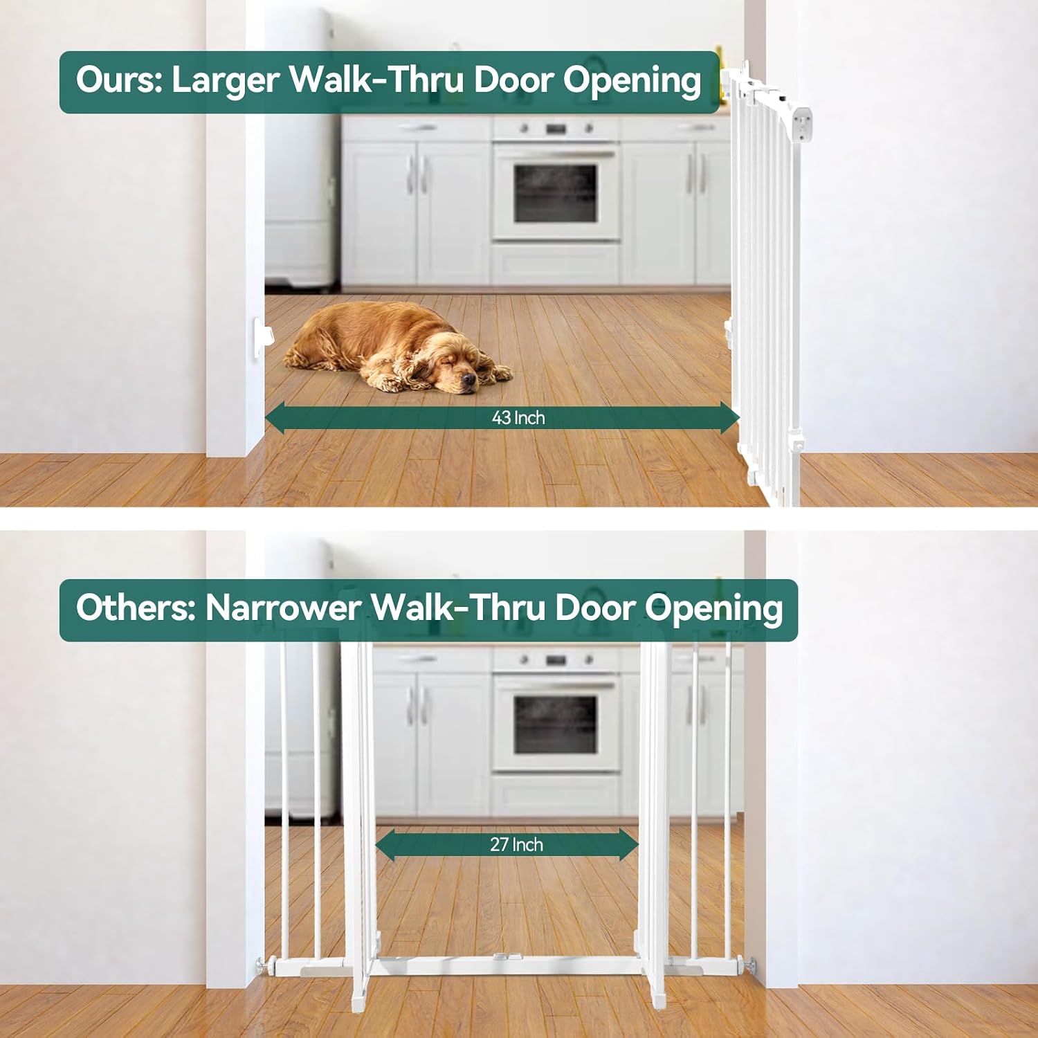 Babelio Baby Gate for Stairs, Kitchen & Doorways, 26-43" W 28" H No Bottom Bar| Easy Installation| One-Handed Operation| Auto-Close| Hardware Mount (Drill Needed) Safety Dog/Pet Gate Indoor (White) - Image 3