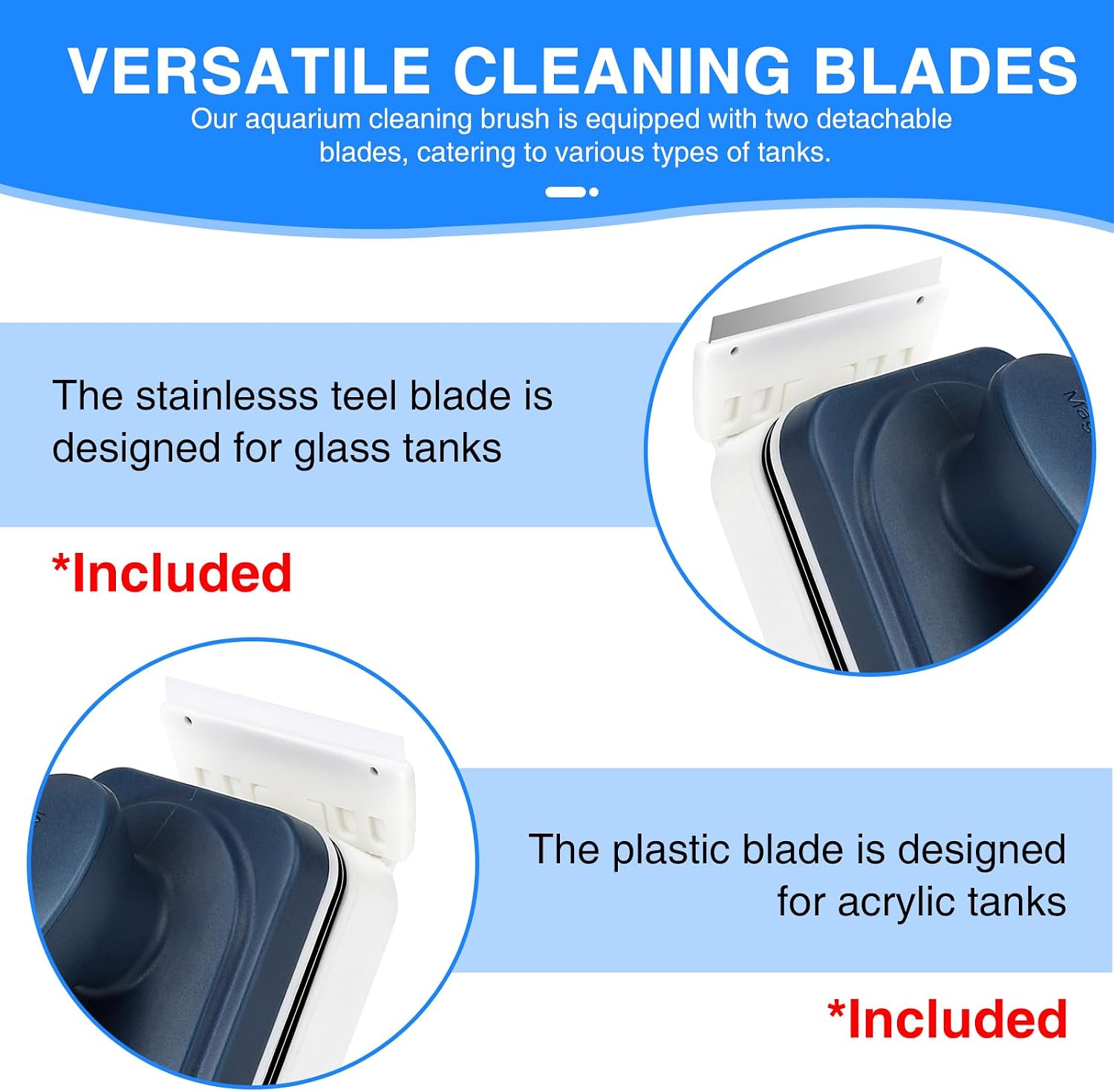 fishkeeper Aquarium Strong Magnetic Glass Cleaner Brush, Fish Tank Algae Magnet Cleaning Tool with 2 Detachable Scrapers, Mag Float Scrubber for 0.2 Inch Glass and Acrylic Tanks - Image 3