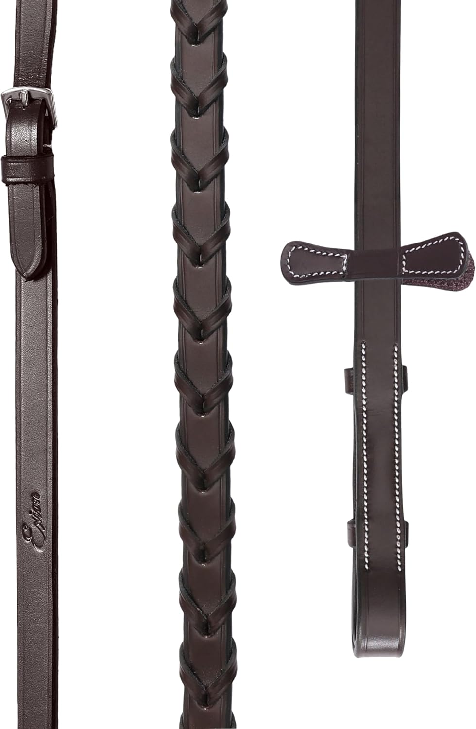 Exion Hunter Anatomic English Bridle for Horses – Padded Fancy Stitched Leather Bridle with Braided Reins – Ergonomic Poll Relief Crownpiece Horse Tack, Havana Brown, Cob Full Oversize - Image 5