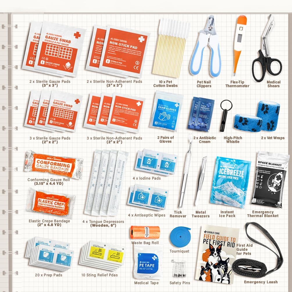 EVERLIT Pet Medic First Aid Kit | 95 Pcs Vet-Approved Medical, Outdoor & Emergency Supplies for Dogs, Cats, Animal Care | Travel-Friendly Compact Bag for Home, Car and Travel (Guardian Orange) - Image 2