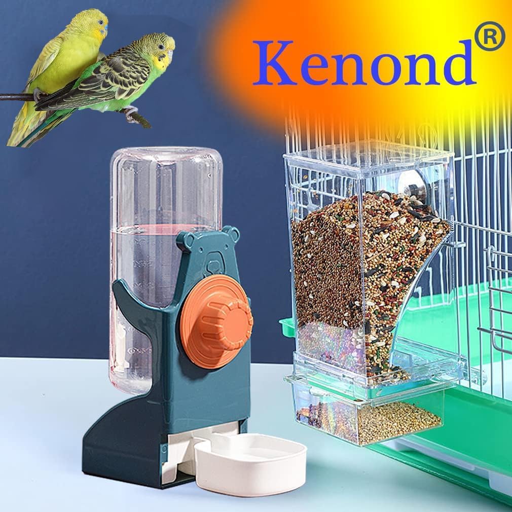 Kenond No Mess Bird Feeder Water Dispenser Set, Automatic Parrot Feeder Cage Accessories, Clear Parakeet Seed Container Food Drinker for Cage, Cockatiel Finch Lovebirds Budgies Canary (Blue) - Image 5