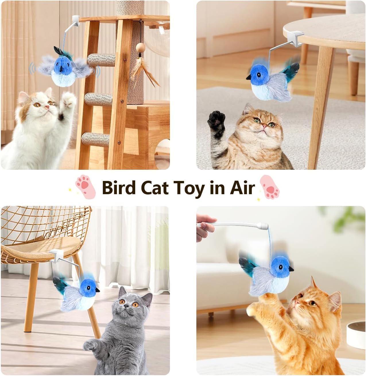 Migipaws Interactive Flapping Bird Cat Toys with Rod, clamp, Elastic String and Catnip, Automatic Chirping Toys for Indoor Cats to Chase, Hanging Feathers for Kitten to Self Play,Rechargeable(Blue) - Image 4